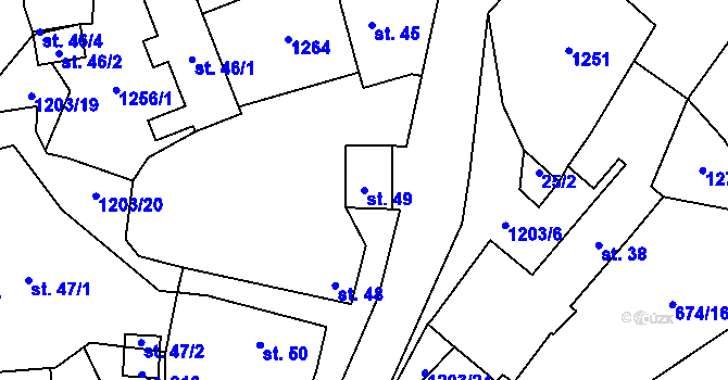 Parcela st. 49 v KÚ Železný Újezd, Katastrální mapa