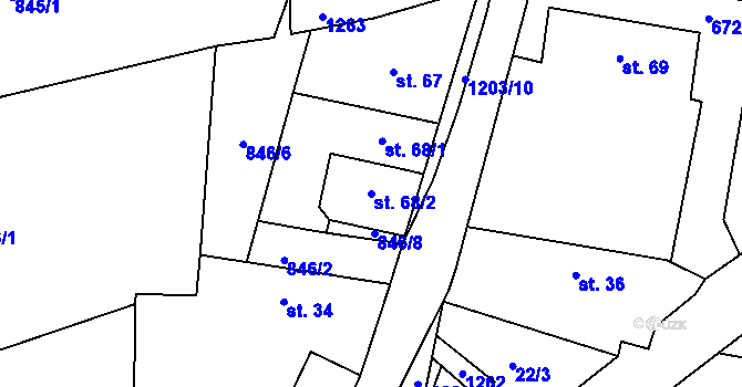 Parcela st. 68/2 v KÚ Železný Újezd, Katastrální mapa