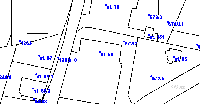 Parcela st. 69 v KÚ Železný Újezd, Katastrální mapa