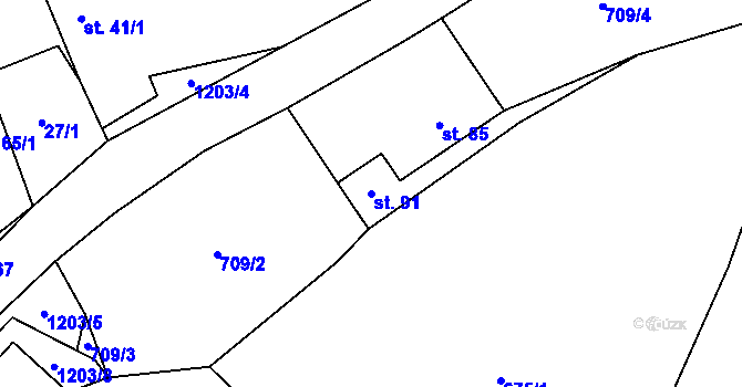 Parcela st. 91 v KÚ Železný Újezd, Katastrální mapa