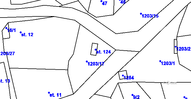 Parcela st. 124 v KÚ Železný Újezd, Katastrální mapa