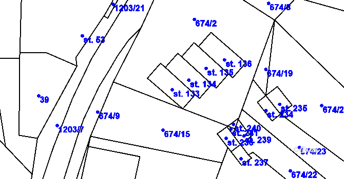 Parcela st. 133 v KÚ Železný Újezd, Katastrální mapa