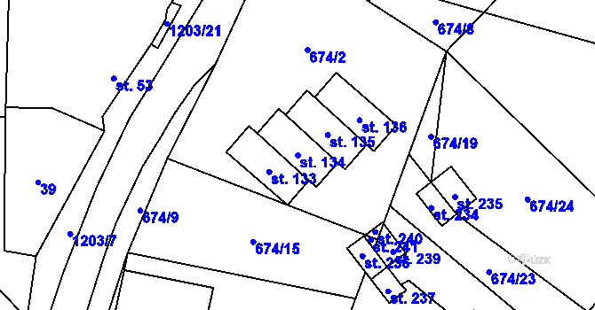Parcela st. 134 v KÚ Železný Újezd, Katastrální mapa