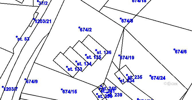 Parcela st. 136 v KÚ Železný Újezd, Katastrální mapa