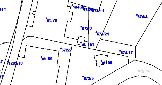Parcela st. 151 v KÚ Železný Újezd, Katastrální mapa
