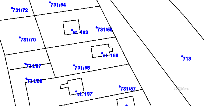 Parcela st. 168 v KÚ Železný Újezd, Katastrální mapa