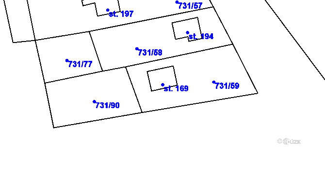 Parcela st. 169 v KÚ Železný Újezd, Katastrální mapa