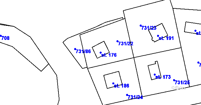 Parcela st. 176 v KÚ Železný Újezd, Katastrální mapa