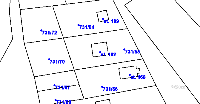 Parcela st. 182 v KÚ Železný Újezd, Katastrální mapa
