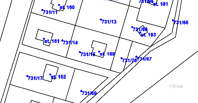 Parcela st. 188 v KÚ Železný Újezd, Katastrální mapa