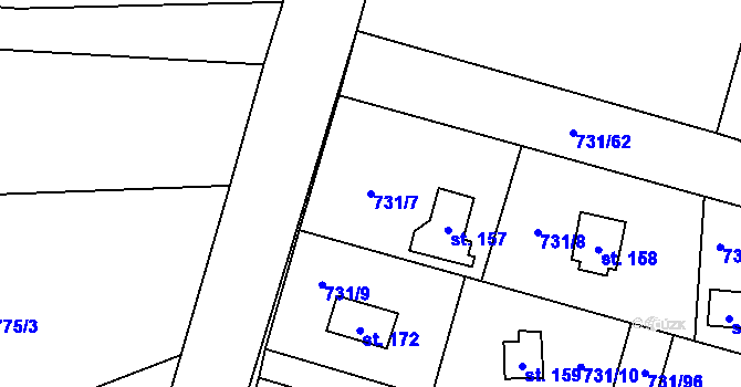 Parcela st. 731/7 v KÚ Železný Újezd, Katastrální mapa