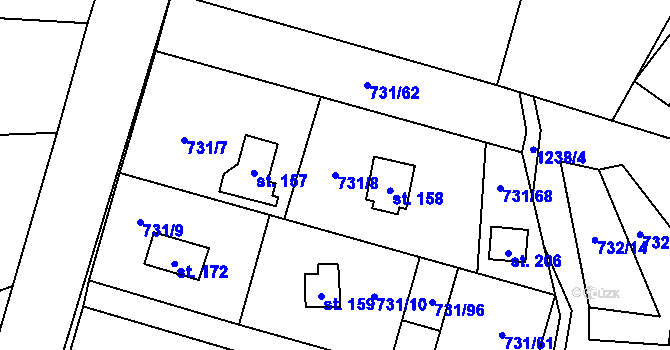 Parcela st. 731/8 v KÚ Železný Újezd, Katastrální mapa