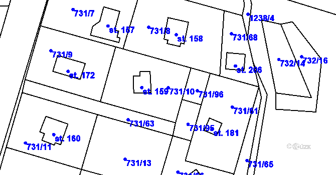 Parcela st. 731/10 v KÚ Železný Újezd, Katastrální mapa