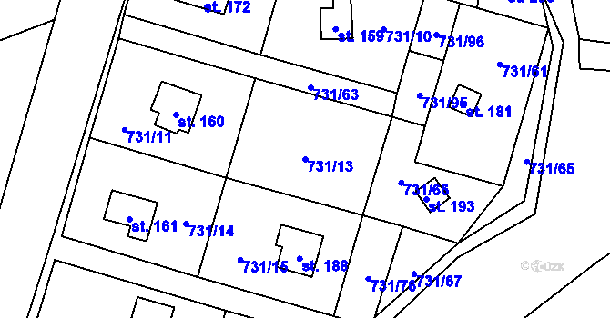 Parcela st. 731/13 v KÚ Železný Újezd, Katastrální mapa
