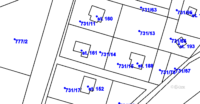 Parcela st. 731/14 v KÚ Železný Újezd, Katastrální mapa