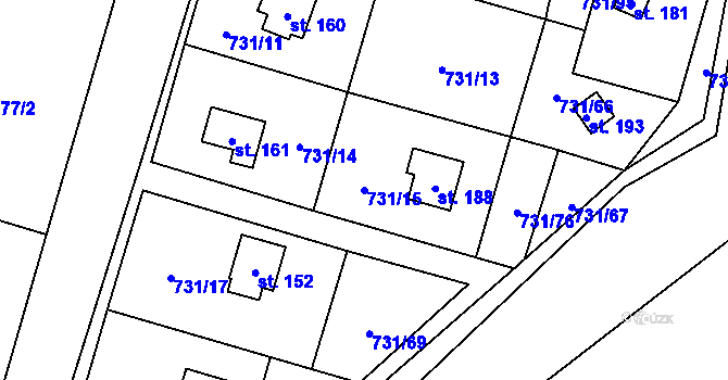 Parcela st. 731/15 v KÚ Železný Újezd, Katastrální mapa