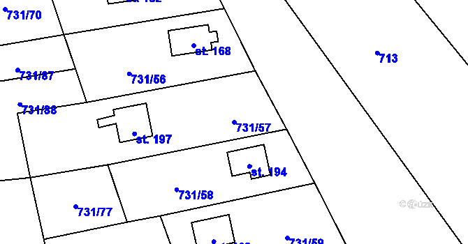 Parcela st. 731/57 v KÚ Železný Újezd, Katastrální mapa