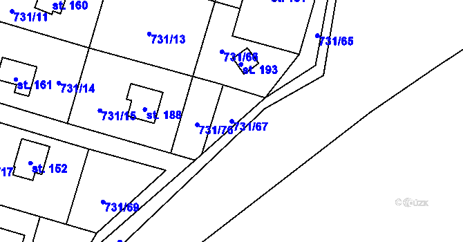 Parcela st. 731/67 v KÚ Železný Újezd, Katastrální mapa