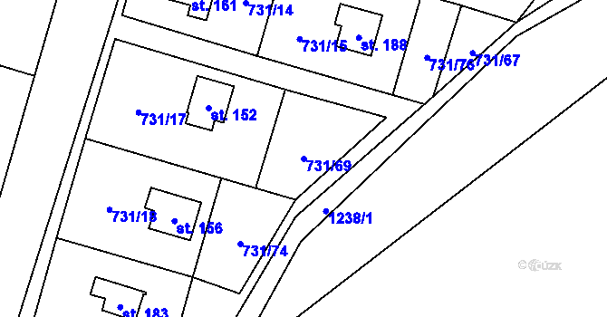Parcela st. 731/69 v KÚ Železný Újezd, Katastrální mapa