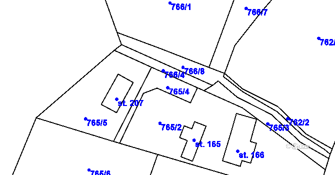 Parcela st. 765/4 v KÚ Železný Újezd, Katastrální mapa
