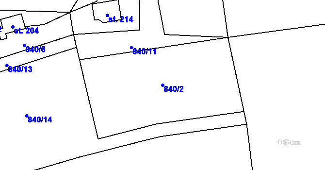 Parcela st. 840/2 v KÚ Železný Újezd, Katastrální mapa