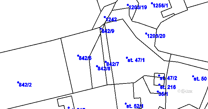 Parcela st. 842/7 v KÚ Železný Újezd, Katastrální mapa