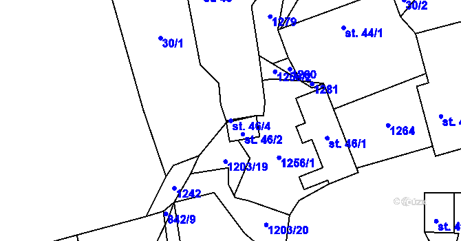 Parcela st. 46/4 v KÚ Železný Újezd, Katastrální mapa