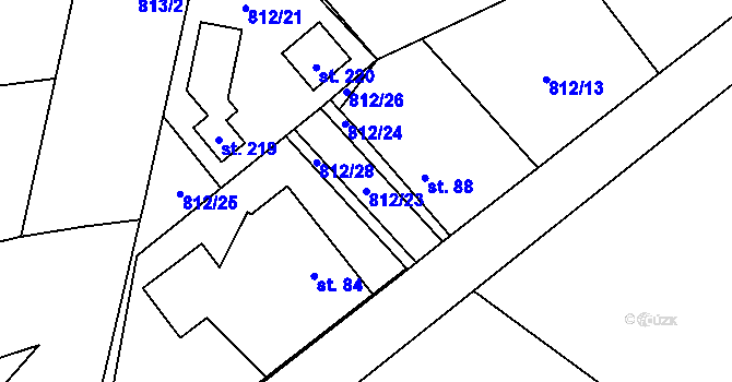 Parcela st. 812/23 v KÚ Železný Újezd, Katastrální mapa