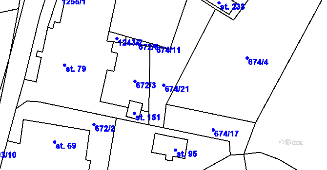 Parcela st. 674/21 v KÚ Železný Újezd, Katastrální mapa