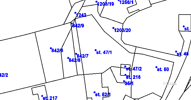 Parcela st. 47/1 v KÚ Železný Újezd, Katastrální mapa