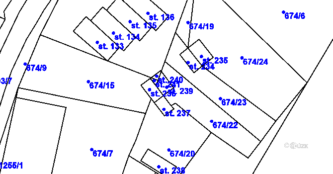 Parcela st. 239 v KÚ Železný Újezd, Katastrální mapa