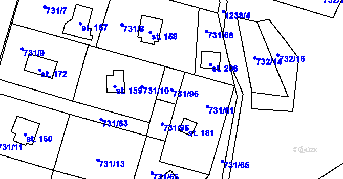 Parcela st. 731/96 v KÚ Železný Újezd, Katastrální mapa