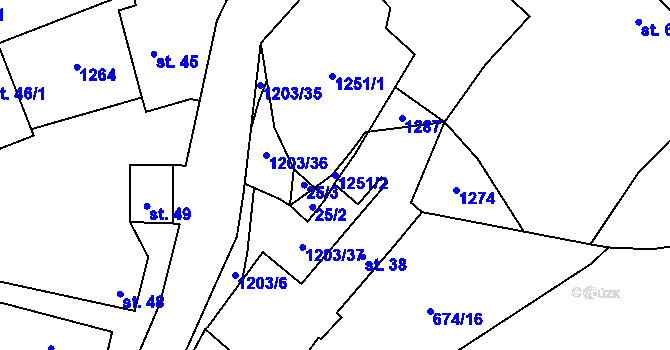 Parcela st. 1251/2 v KÚ Železný Újezd, Katastrální mapa