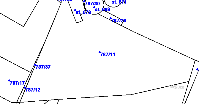 Parcela st. 787/11 v KÚ Želiv, Katastrální mapa