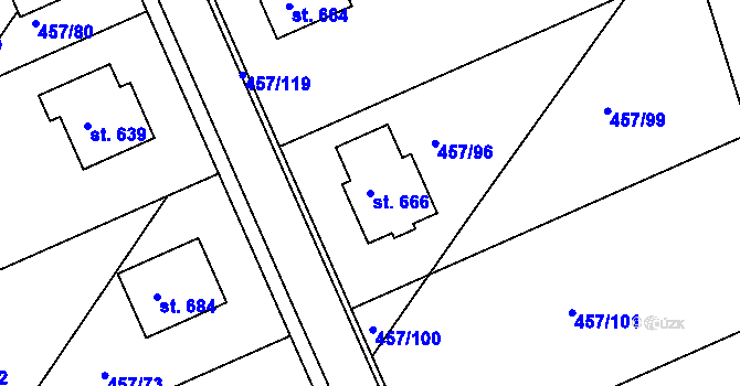 Parcela st. 666 v KÚ Želiv, Katastrální mapa