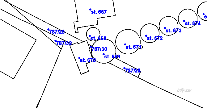 Parcela st. 669 v KÚ Želiv, Katastrální mapa
