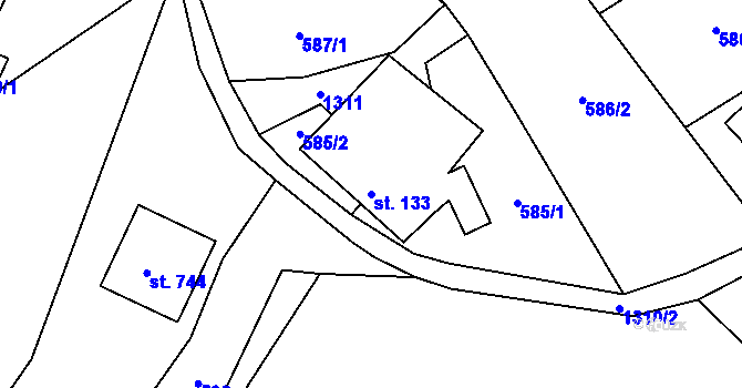 Parcela st. 133 v KÚ Želiv, Katastrální mapa