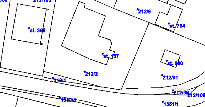 Parcela st. 157 v KÚ Želiv, Katastrální mapa