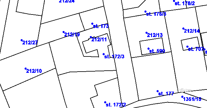 Parcela st. 172/3 v KÚ Želiv, Katastrální mapa