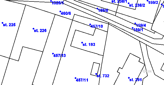 Parcela st. 193 v KÚ Želiv, Katastrální mapa