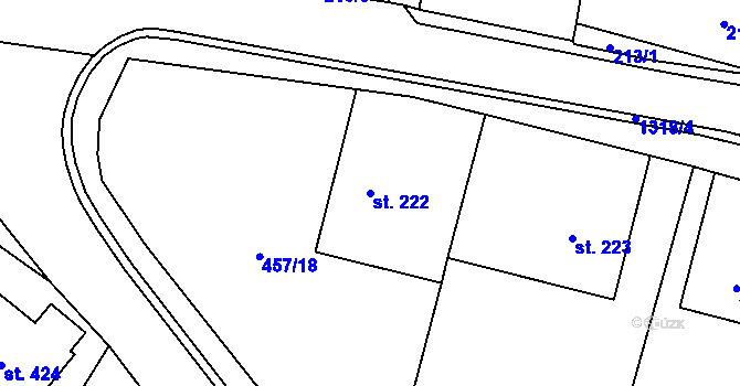 Parcela st. 222 v KÚ Želiv, Katastrální mapa