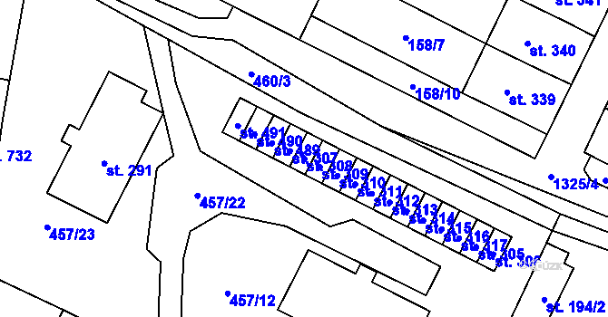 Parcela st. 308 v KÚ Želiv, Katastrální mapa