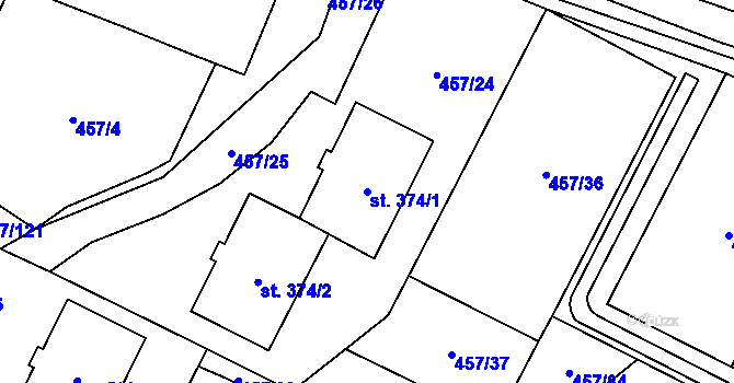 Parcela st. 374/1 v KÚ Želiv, Katastrální mapa