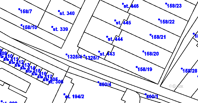 Parcela st. 443 v KÚ Želiv, Katastrální mapa