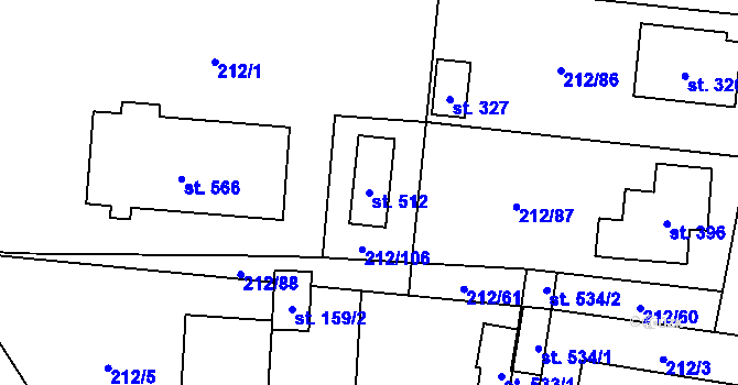 Parcela st. 512 v KÚ Želiv, Katastrální mapa