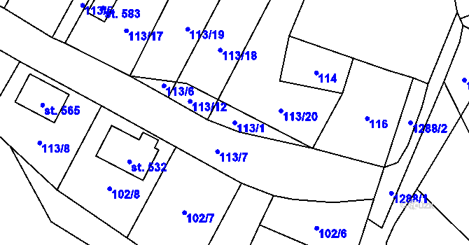 Parcela st. 113/1 v KÚ Želiv, Katastrální mapa