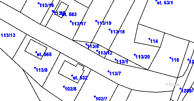 Parcela st. 113/12 v KÚ Želiv, Katastrální mapa