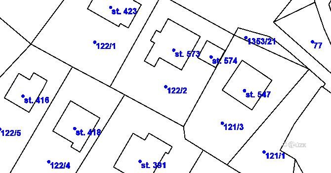 Parcela st. 122/2 v KÚ Želiv, Katastrální mapa