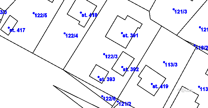 Parcela st. 122/3 v KÚ Želiv, Katastrální mapa