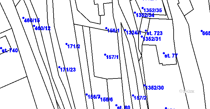 Parcela st. 157/1 v KÚ Želiv, Katastrální mapa